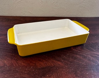 Vintage 1970’s Copco Denmark Michael Lax Design Yellow 10”x6” Casserole/ Roasting Pan Enameled Cast Iron