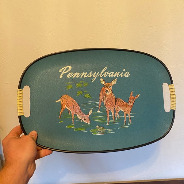 Vintage Pennsylvania Souvenir Tray w/ Deer. 17 1/2 L x 12 W. For Decoration Only