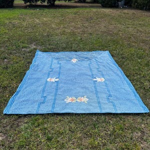 Vintage King Size Blue Chenille Large 100” Length by 88” Width Bedspread Coverlet. FLAW- Small Stains