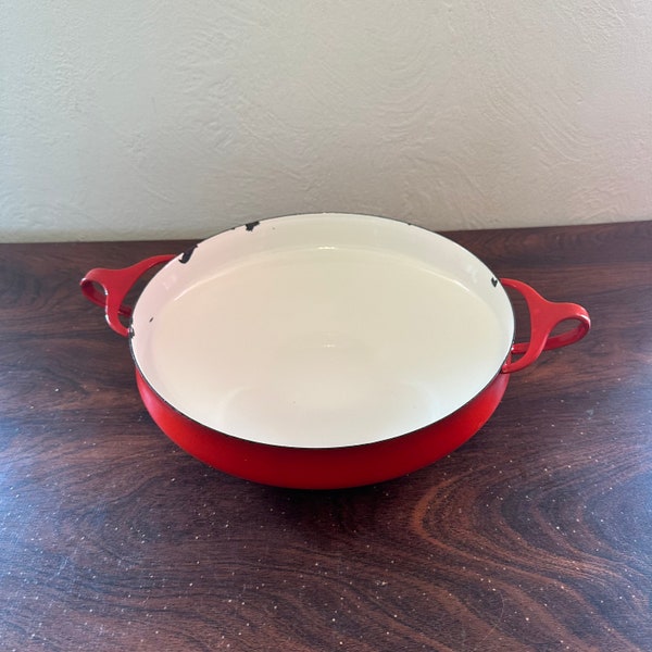 Vintage Dansk Kobenstyle Chili Red 10” Paella Pan AS-IS Enamel Chips