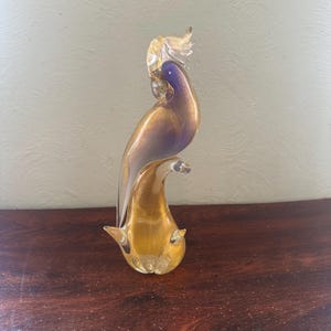 Vintage 1960’s Murano Alfredo Barbini Purple and Gold Fleck Cockatoo Art Glass Sculpture/ Statue 12” Tall Excellent
