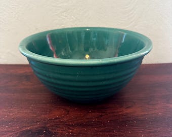 Vintage 1930's Ovenware Teal Green Ceramic Ringed 9” Mixing