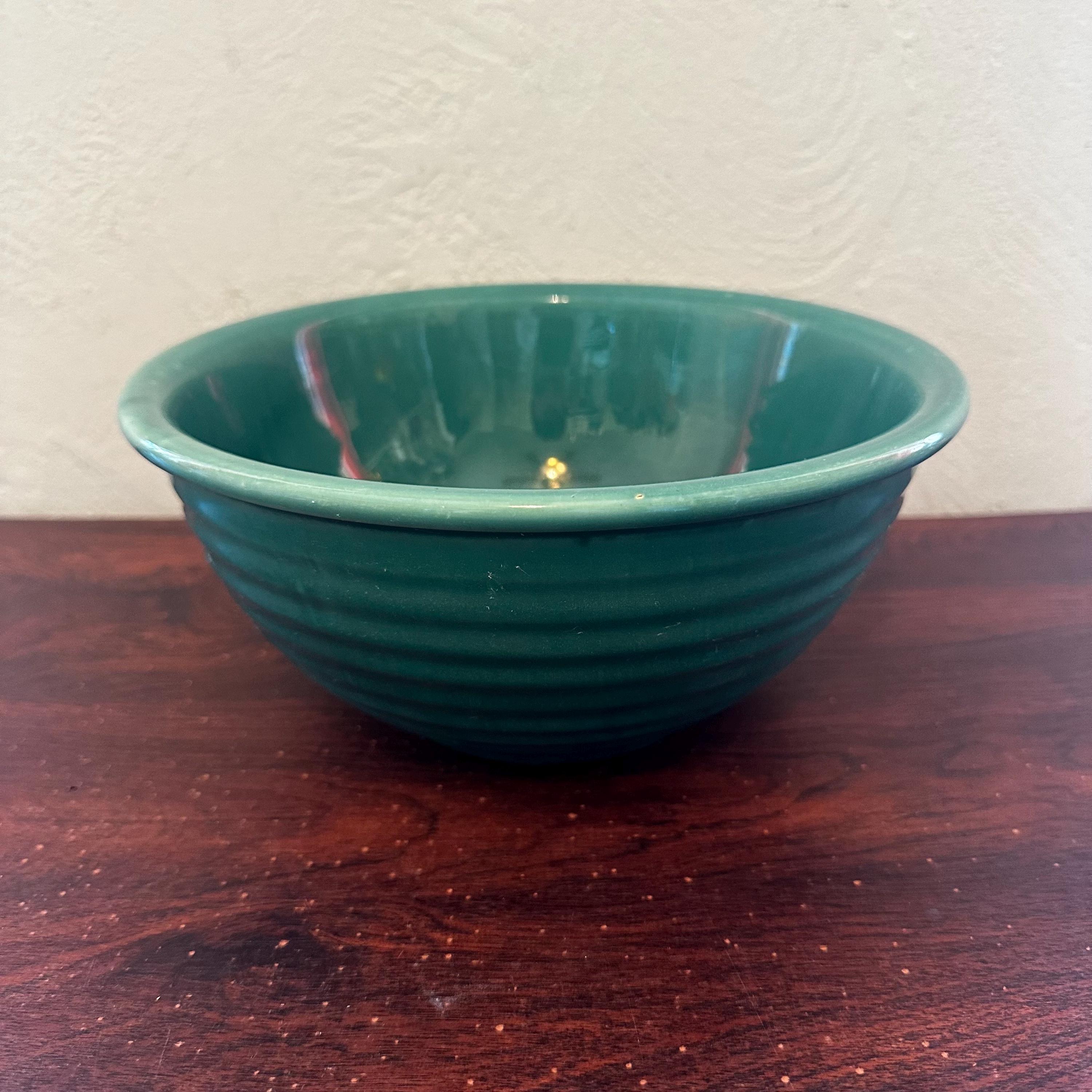Vintage 1930's Ovenware Teal Green Ceramic Ringed 9” Mixing Bowl