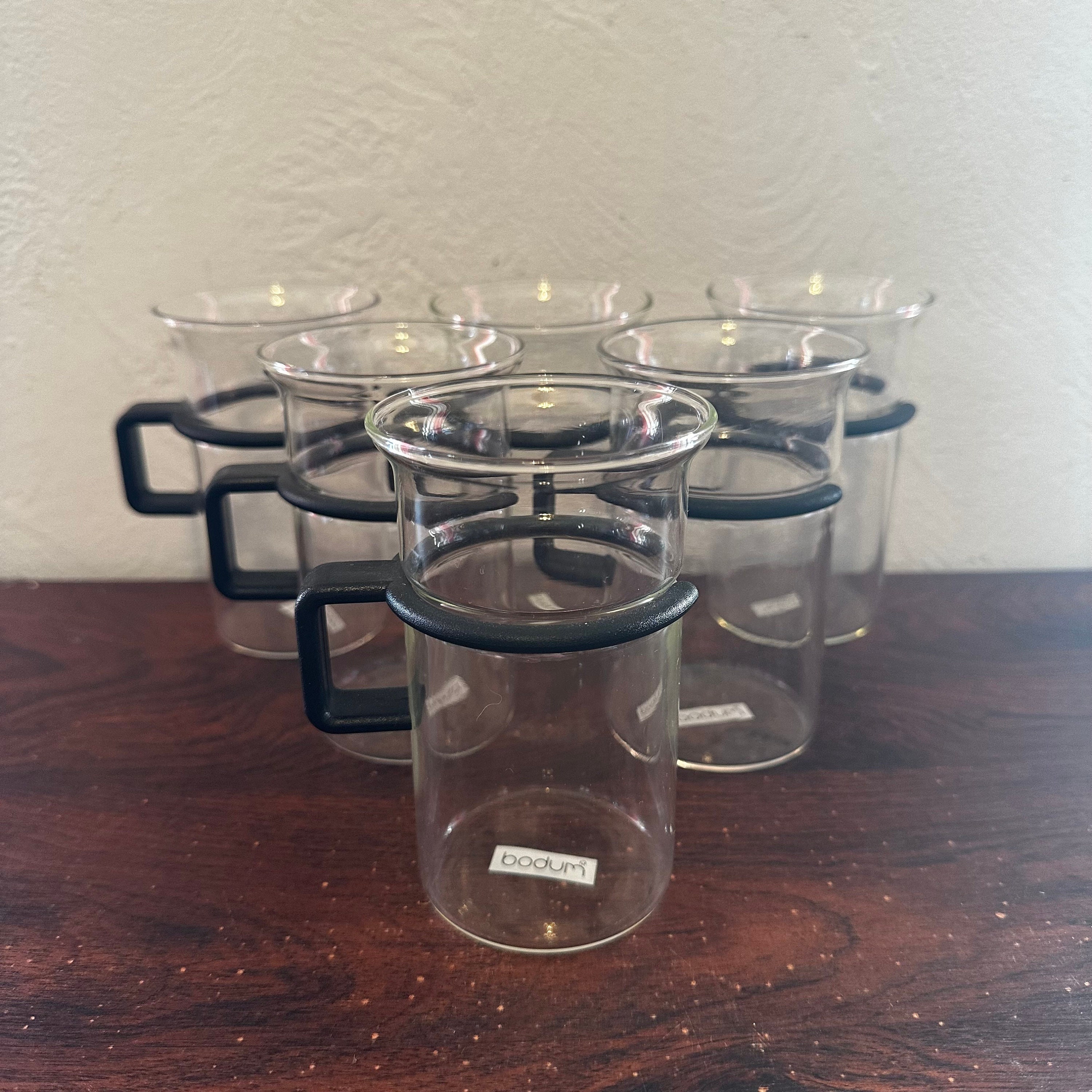 Set of 2 Bodum Bistro black handle Picard Tea glasses 1990 Denmark -  Vintage Man Stuff
