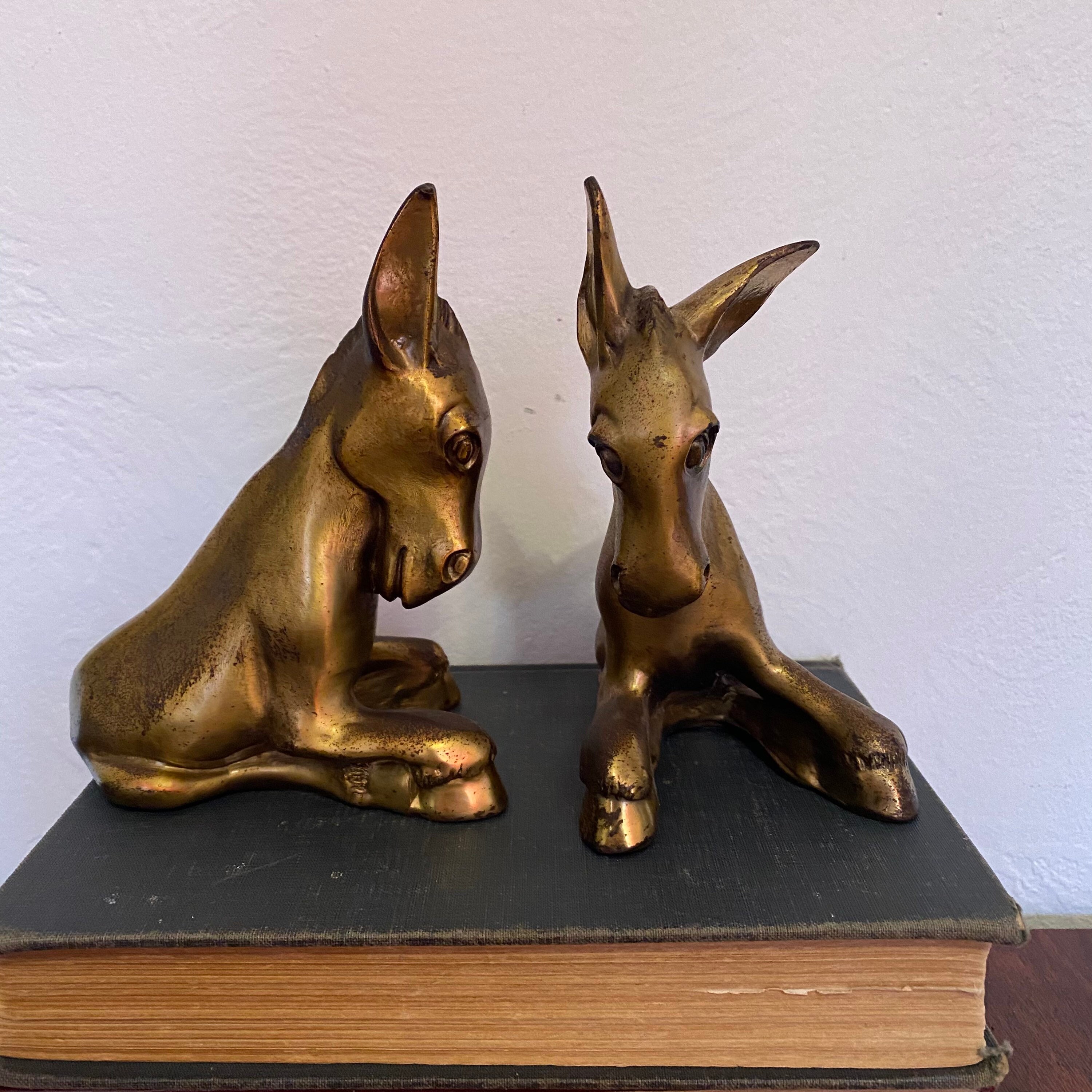 Vintage Heavy Brass Donkey Bookends Democrat Party Liberal Etsy