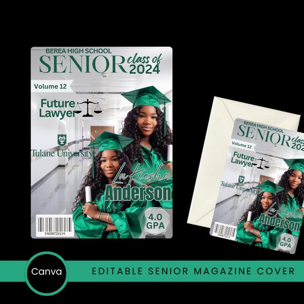Senior Magazine Template, Graduation 2024 Grad, Senior, Editable Canva Template