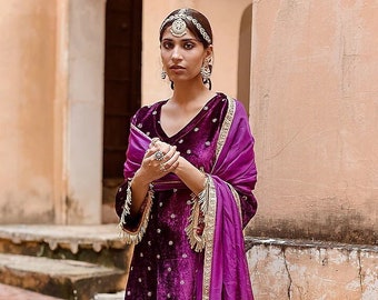 Purple Velvet Kurta Set