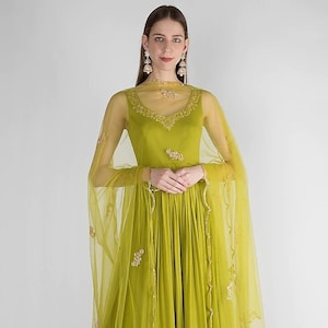 Olive green Anarkali with Duppatta MAK102