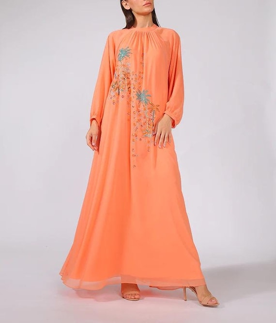 Coral One Piece Gown With Hand Embroidery - Etsy