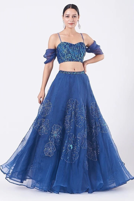 Buy Cobalt Blue off Shoulder Lehenga Set (skirt Top)--prom