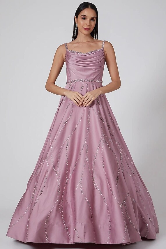 Mauve Beads Embroidered Gown--prom, Evening Dress, Wedding Party, Zari,  Embroidery ,handcrafted,bridesmaid,bridal - Etsy