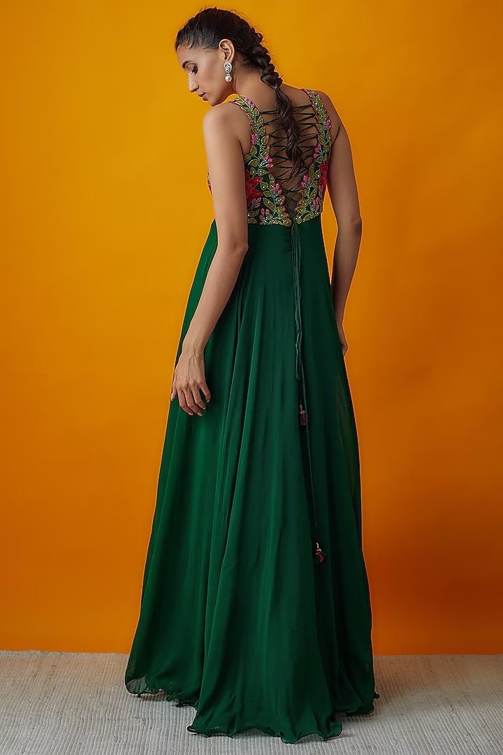 Bottle green coloured handspun dress main image 1