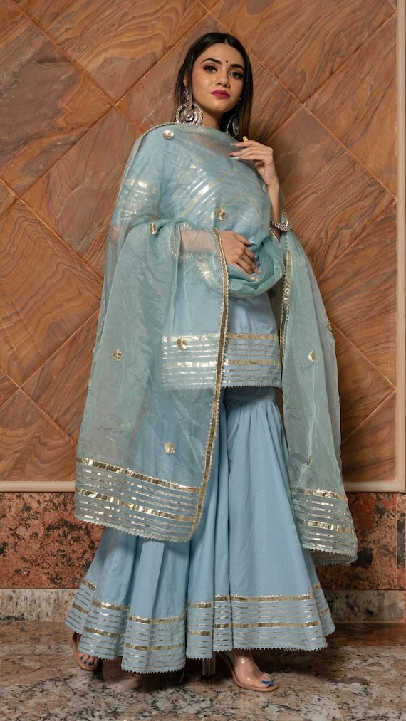 blue sharara dress Ink Blue Sharara and Cape Set S / Ink Blue main image 0