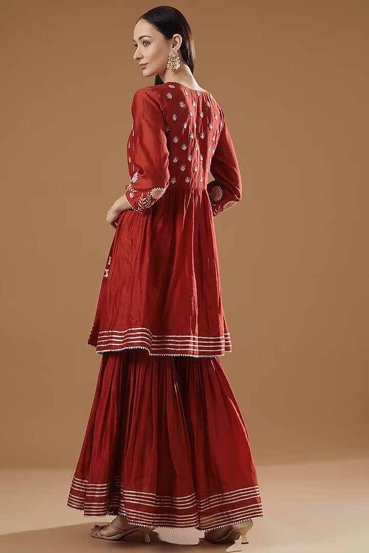 Red - Angrakha Cotton Straight Pochampally Ikat Kurta 07