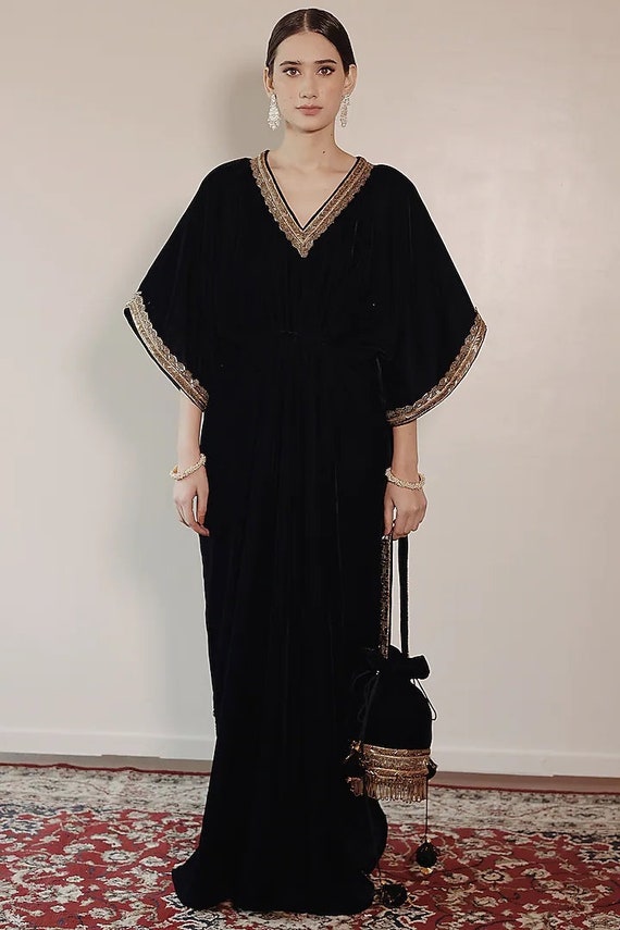 Black Embroidered Kaftan Etsy UK