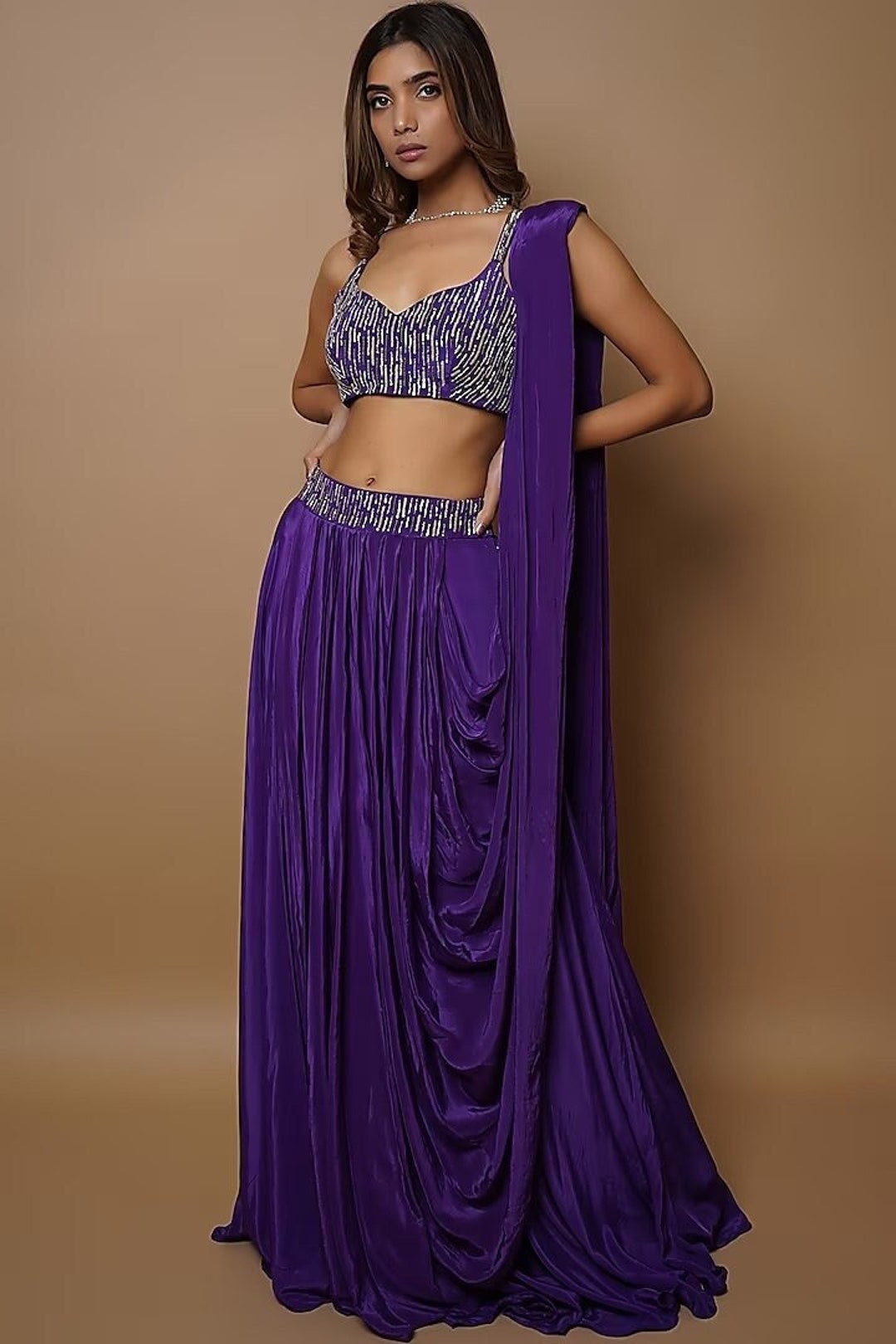 Purple Tissue Lehenga Set