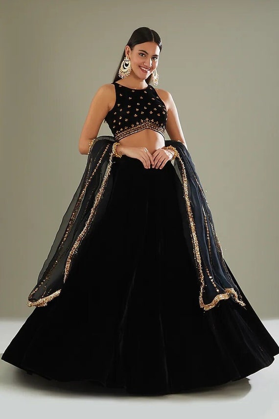 Black velvet lehenga skirt 2025