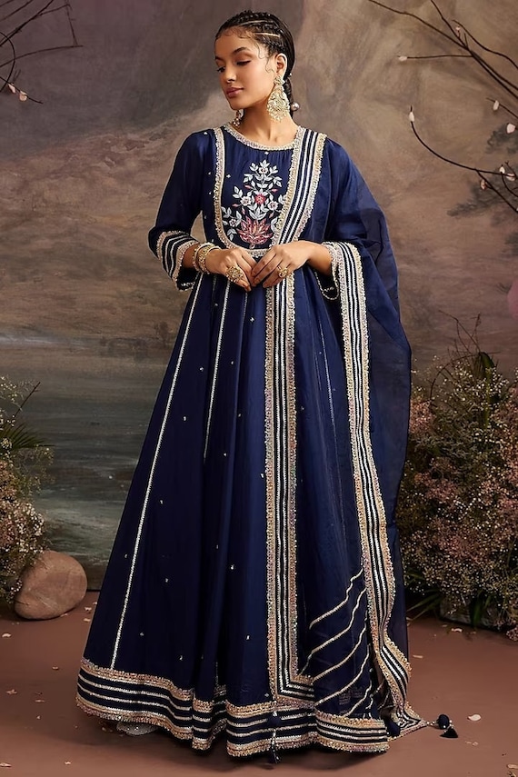 white christmas dresses Lilac Cotton Anarkali Suit with Delicate Thread Work main image 0