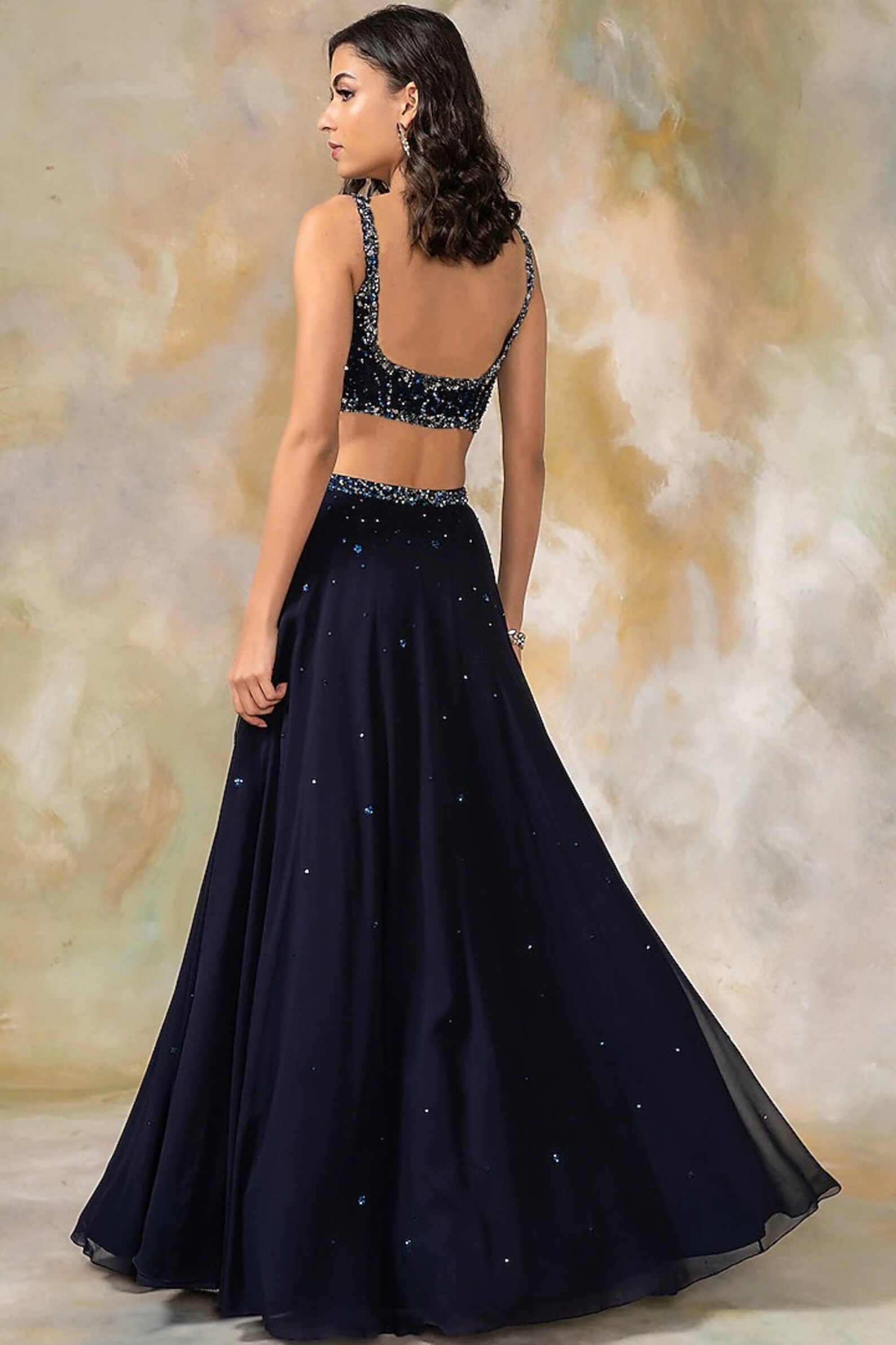 Midnight Blue Floral Embroidered Lehenga