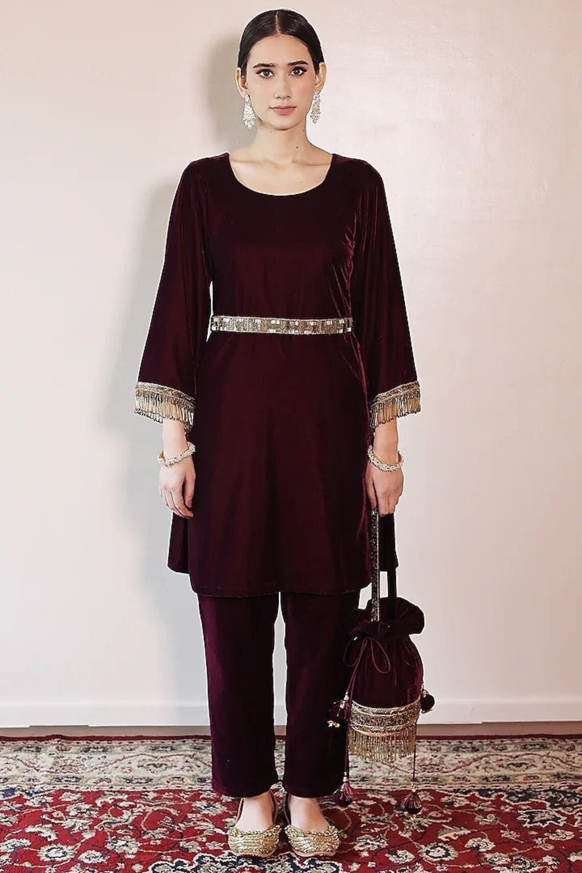 Maroon Crepe Silk Printed Co-Ord Set