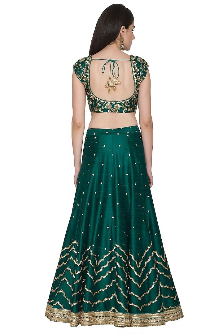 Peacock Green Multi Tier Lehenga Set main image 0