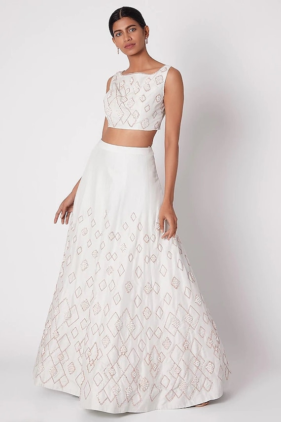 Light Cream White Embroidered Lehenga With Crop Top--prom , Evening Dress  ,party Wear , Bridal , Bridesmaids - Etsy