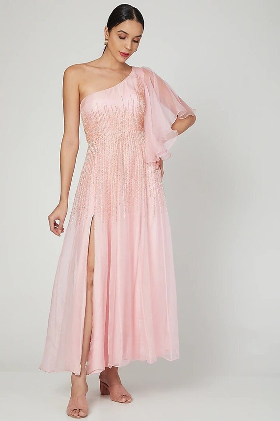 blue dress for baby girl A-Line/Princess One-Shoulder Long Bridesmaid Dresses With Split Side