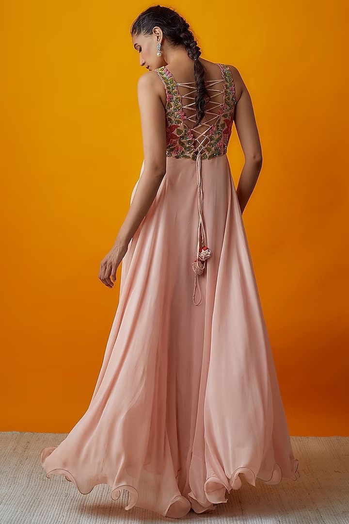 Peach Printed Georgette Co-Ords