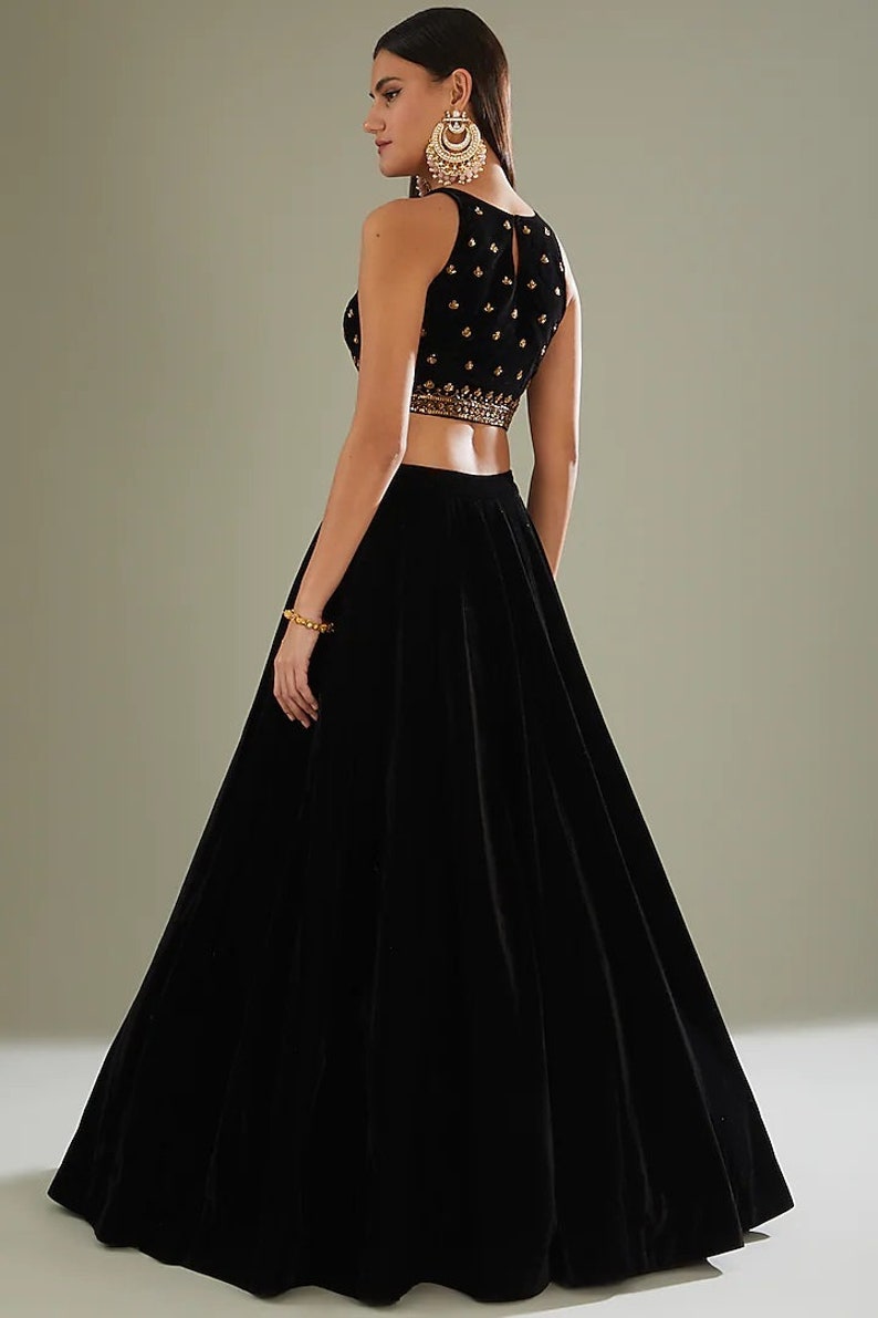 Black Embellished Velvet Top With Skirt Indian Lehenga Choli main image 1