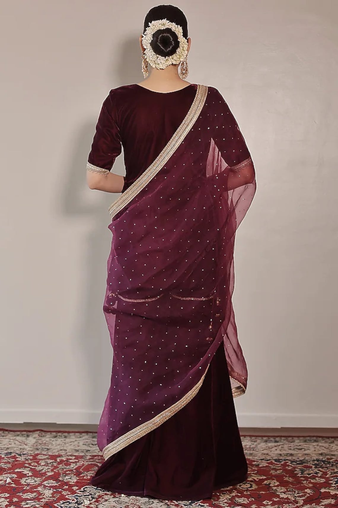 Mulberry velvet peplum and sharara set