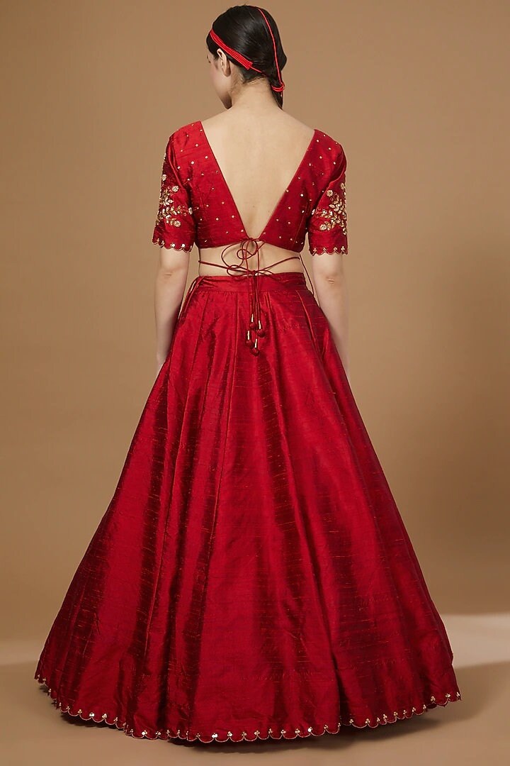 Red Leaf Motif Lehenga Set