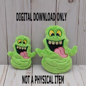 Op de afbeelding: Twee groene pluche spookfiguren met gele ogen en roze tongen. De tekst "DIGITAAL DOWNLOAD ALLEEN" en "GEEN FY SIEK ITEM" is zichtbaar in de afbeelding.