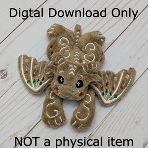 May include: A plush brown dragon with embroidered details, including white swirls and red and green accents on the wings. The text "Digital Download Only" and "NOT a physical item" are displayed.