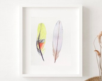 1 original watercolor painting / original artwork / feathers