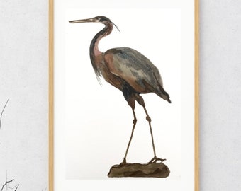 Original watercolor • Purple heron • purple heron • Original watercolor on paper • Home decoration