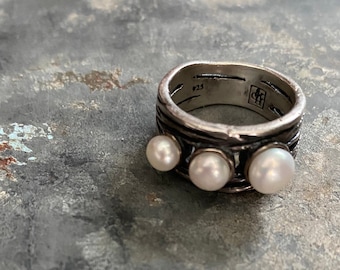 Chapin Hollister Sterling Silver Genuine Pearl Ring // C&H // Size