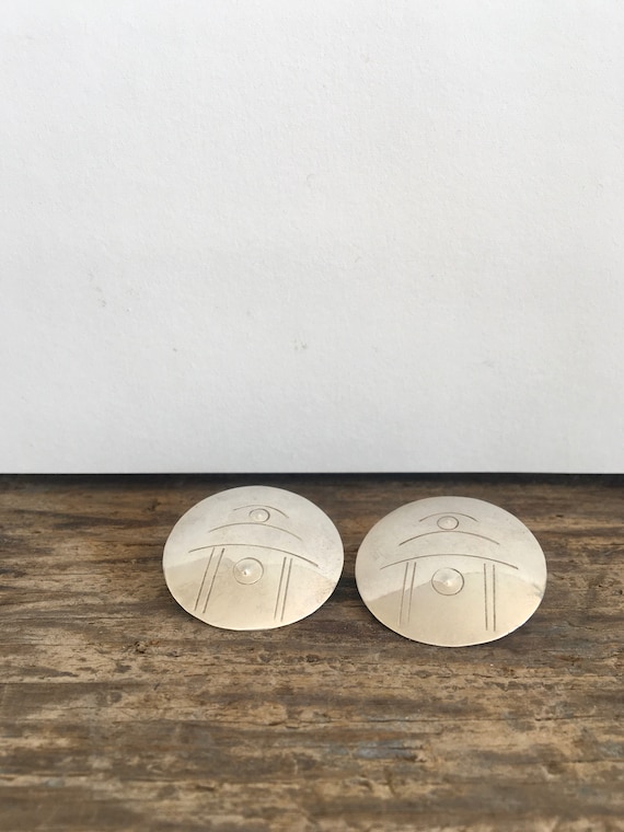 Modernist Sterling Silver Disc Earrings//Statemen… - image 1