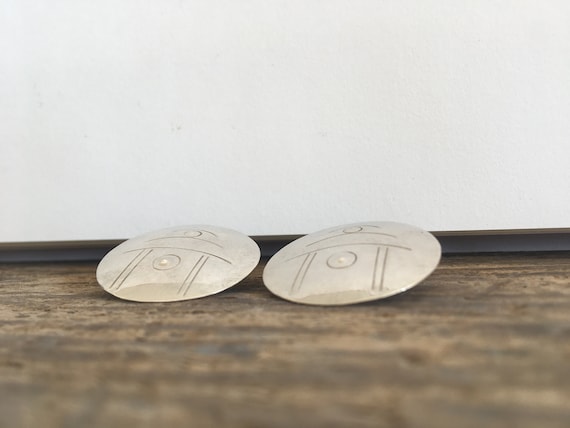 Modernist Sterling Silver Disc Earrings//Statemen… - image 7