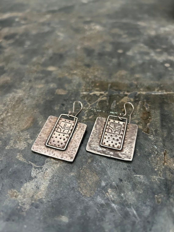 Artisan Hammered Sterling Silver Earrings Vintage 