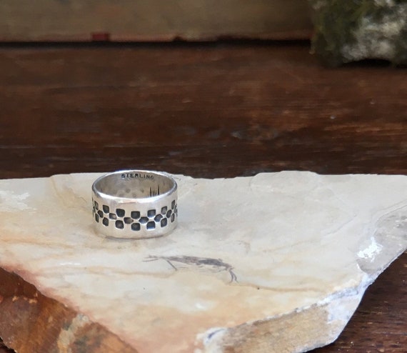 Sterling Silver Straub Hammered Band Ring Geometr… - image 1