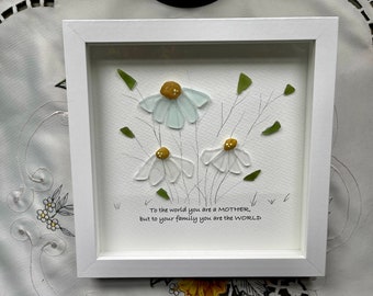 Sea Glass Pebble Art, Pebble Art Flowers, Gift for Mom, Mothers Day Gift, Seaglass Picture, Mother and Friend