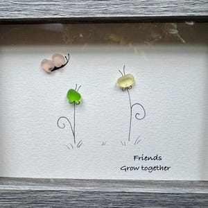 Sea Glass Pebble Art, Pebble Art Flowers, Gift for Her, Friendship Gift, Seaglass Picture, Best Friend Gift