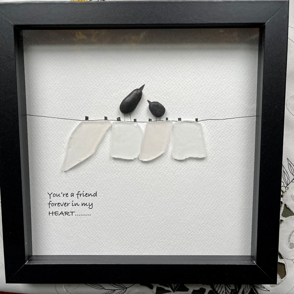 Sea Glass Pebble Art, Pebble Art Birds, Gift for Her, Friendship Gift, Seaglass Picture, Bird Lover Gift