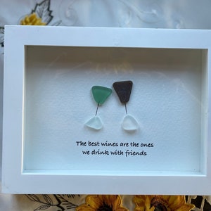 Sea Glass Pebble Art, Pebble Art Birds, Gift for Her, Friendship Gift, Seaglass Picture, Girlfriend gift, Wine Lover