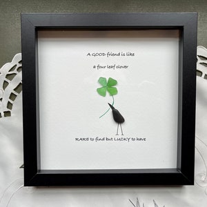Sea Glass Pebble Art: Four Leaf Clover Friendship Gift