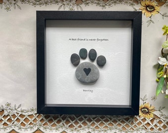 Sea Glass Pebble Art, Loss of Dog, Pebble Art Pet Loss, Sympathy Gift, Seaglass Picture, In Memory of Dog