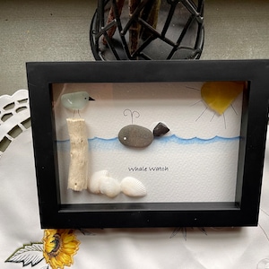 Sea Glass Pebble Art, Pebble Art Whale, Gift for Her, Friendship Gift, Seaglass Picture, Coastal Decor