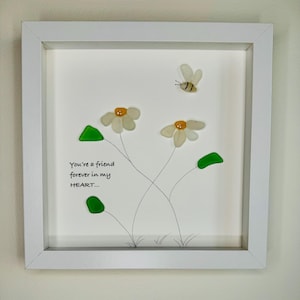 Sea Glass Pebble Art, Pebble Art Flowers, Gift for Her, Friendship Gift, Seaglass Picture, Best Friend Gift