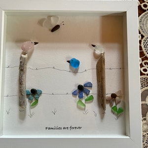 Sea Glass Pebble Art, Pebble Art Flowers, Gift for Her, Mother Sister Gift, Seaglass Picture, Family Is Forever