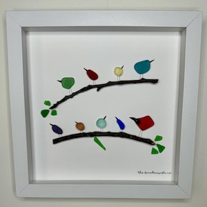 Sea Glass Pebble Art, Pebble Art Birds, Gift for Her, Friendship Gift, Seaglass Picture, Bird Lover Gift
